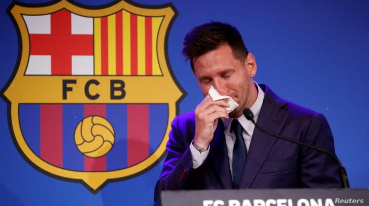 Lionel Messi holds an FC Barcelona press conference
