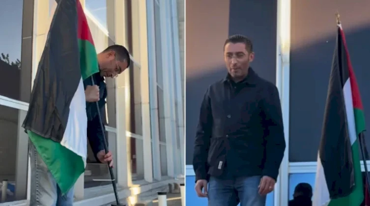 عمدة بلدية فينيسيو الفرنسية يرفع علم فلسطين على واجهة البلدية